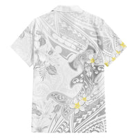Polynesia Hammerhead Shark Hawaiian Shirt Tropical Flowers Tribal Pattern White