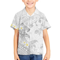 Polynesia Hammerhead Shark Kid Hawaiian Shirt Tropical Flowers Tribal Pattern White LT05 Kid White - Polynesian Pride