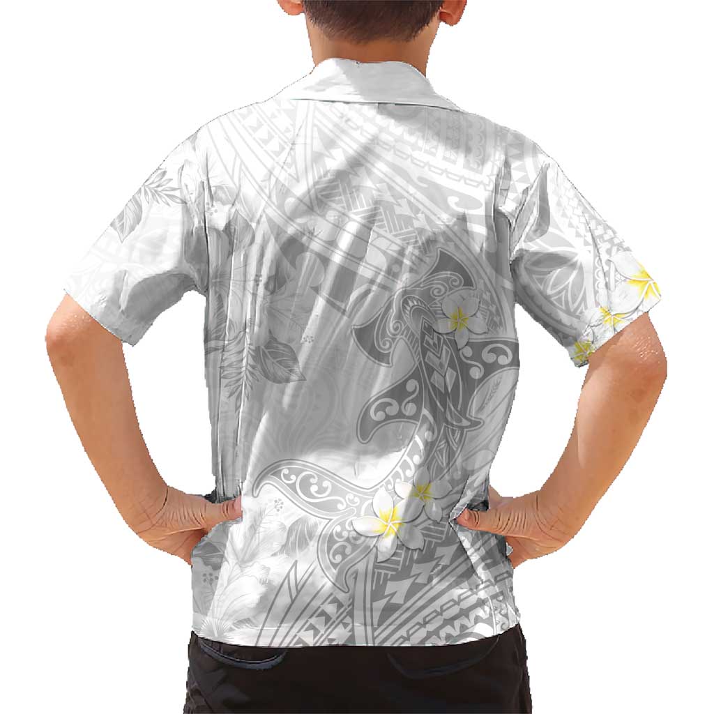 Polynesia Hammerhead Shark Kid Hawaiian Shirt Tropical Flowers Tribal Pattern White LT05 - Polynesian Pride