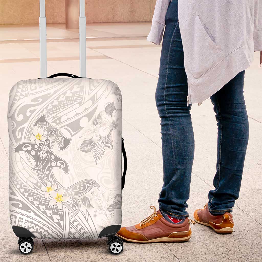 Polynesia Hammerhead Shark Luggage Cover Tropical Flowers Tribal Pattern White LT05 White - Polynesian Pride