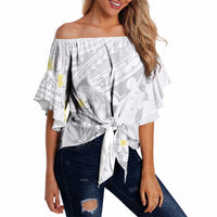 Polynesia Hammerhead Shark Off Shoulder Wrap Waist Top Tropical Flowers Tribal Pattern White LT05 - Polynesian Pride