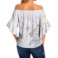 Polynesia Hammerhead Shark Off Shoulder Wrap Waist Top Tropical Flowers Tribal Pattern White LT05 - Polynesian Pride