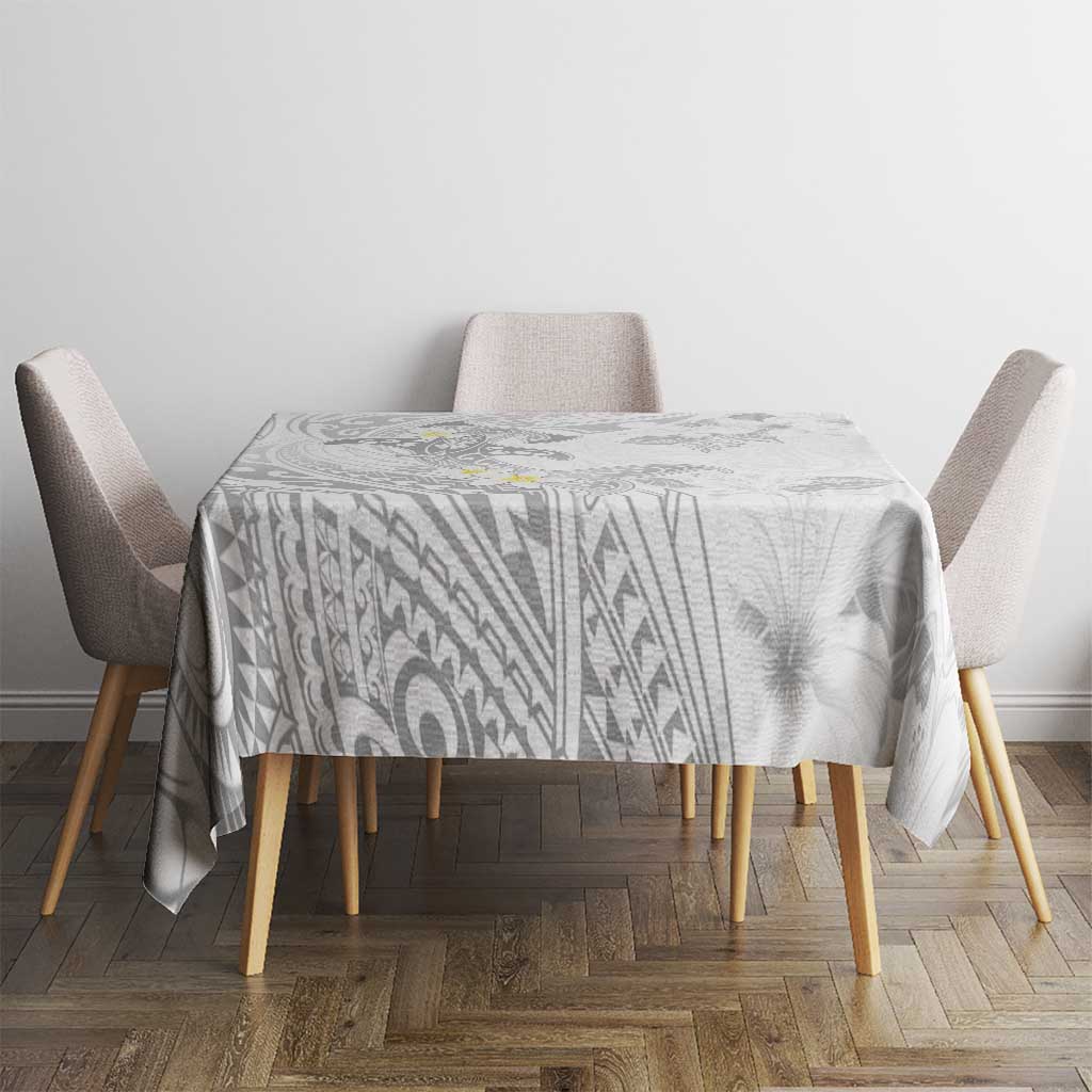 Polynesia Hammerhead Shark Tablecloth Tropical Flowers Tribal Pattern White