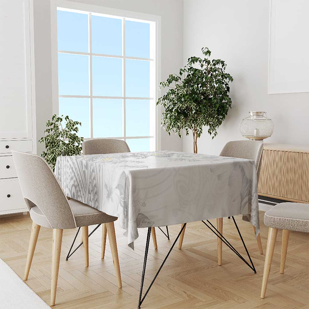 Polynesia Hammerhead Shark Tablecloth Tropical Flowers Tribal Pattern White