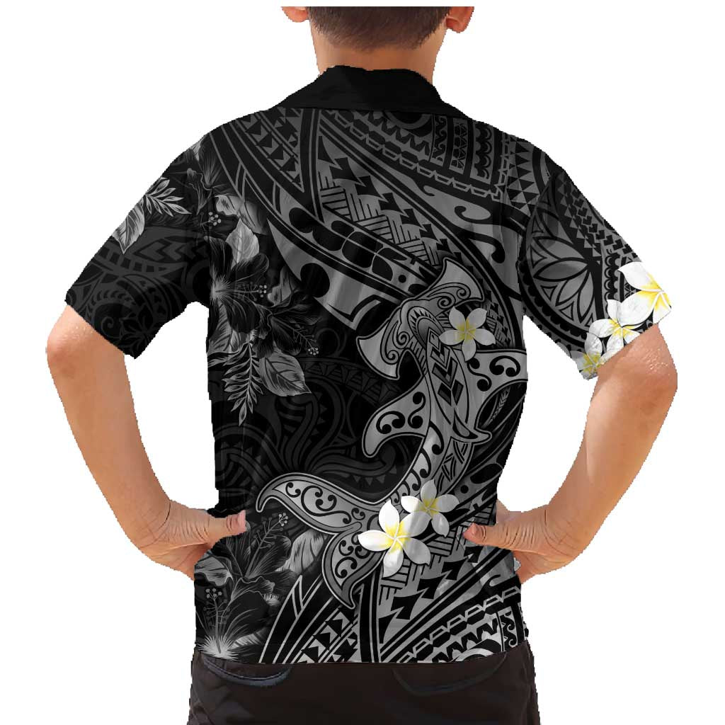 Polynesia Hammerhead Shark Family Matching Mermaid Dress and Hawaiian Shirt Tropical Flowers Tribal Pattern Black LT05 - Polynesian Pride