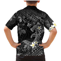Polynesia Hammerhead Shark Family Matching Mermaid Dress and Hawaiian Shirt Tropical Flowers Tribal Pattern Black LT05 - Polynesian Pride