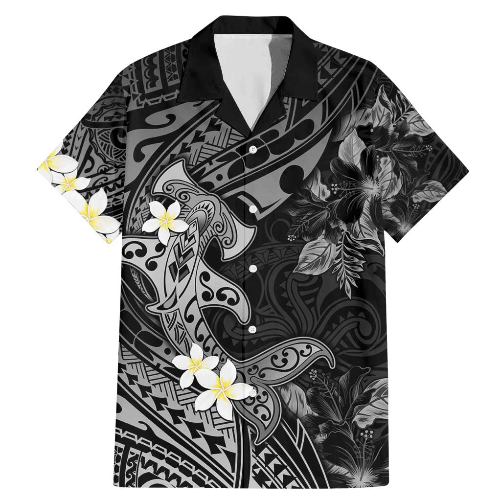 Polynesia Hammerhead Shark Family Matching Mermaid Dress and Hawaiian Shirt Tropical Flowers Tribal Pattern Black LT05 Dad's Shirt - Short Sleeve Black - Polynesian Pride