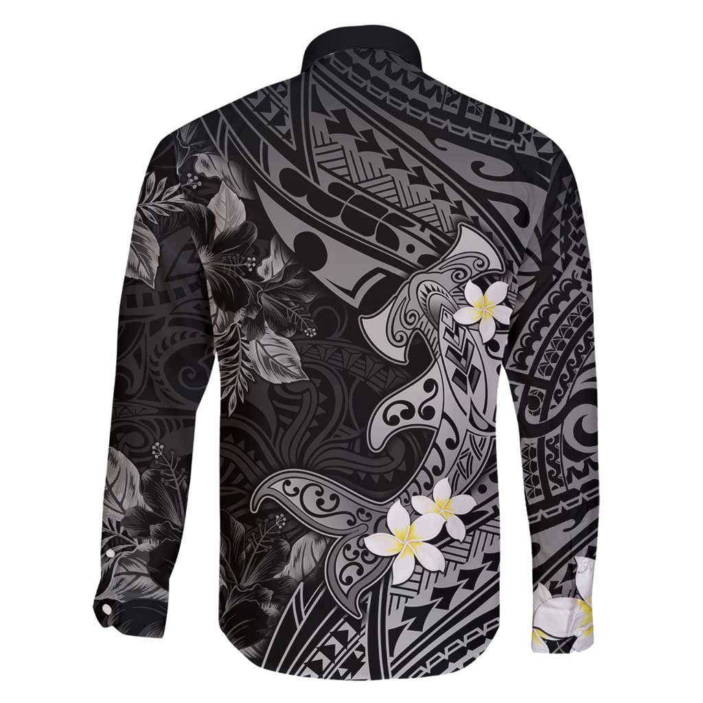 Polynesia Hammerhead Shark Family Matching Mermaid Dress and Hawaiian Shirt Tropical Flowers Tribal Pattern Black LT05 - Polynesian Pride
