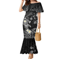 Polynesia Hammerhead Shark Family Matching Mermaid Dress and Hawaiian Shirt Tropical Flowers Tribal Pattern Black LT05 Mom's Dress Black - Polynesian Pride