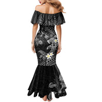 Polynesia Hammerhead Shark Family Matching Mermaid Dress and Hawaiian Shirt Tropical Flowers Tribal Pattern Black LT05 - Polynesian Pride