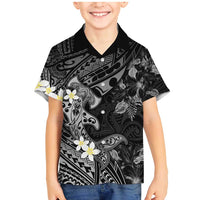 Polynesia Hammerhead Shark Family Matching Mermaid Dress and Hawaiian Shirt Tropical Flowers Tribal Pattern Black LT05 Son's Shirt Black - Polynesian Pride