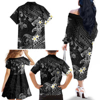Polynesia Hammerhead Shark Family Matching Off The Shoulder Long Sleeve Dress and Hawaiian Shirt Tropical Flowers Tribal Pattern Black LT05 - Polynesian Pride