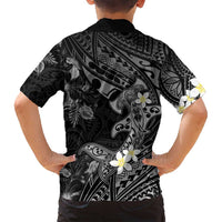 Polynesia Hammerhead Shark Family Matching Off Shoulder Maxi Dress and Hawaiian Shirt Tropical Flowers Tribal Pattern Black LT05 - Polynesian Pride