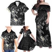 Polynesia Hammerhead Shark Family Matching Off Shoulder Maxi Dress and Hawaiian Shirt Tropical Flowers Tribal Pattern Black LT05 - Polynesian Pride