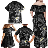 Polynesia Hammerhead Shark Family Matching Off Shoulder Maxi Dress and Hawaiian Shirt Tropical Flowers Tribal Pattern Black LT05 - Polynesian Pride