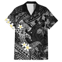 Polynesia Hammerhead Shark Family Matching Off Shoulder Maxi Dress and Hawaiian Shirt Tropical Flowers Tribal Pattern Black LT05 Dad's Shirt - Short Sleeve Black - Polynesian Pride