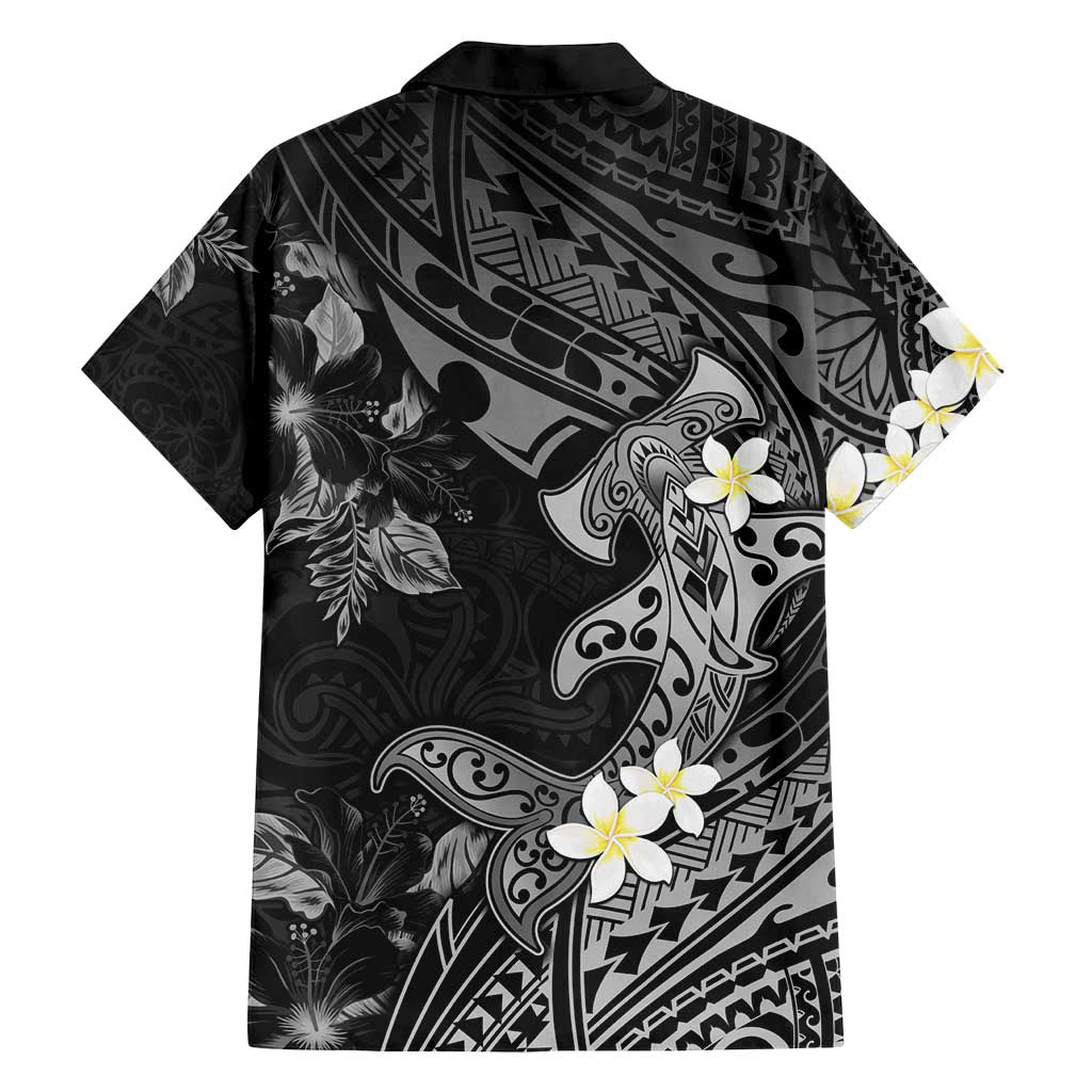 Polynesia Hammerhead Shark Family Matching Off Shoulder Maxi Dress and Hawaiian Shirt Tropical Flowers Tribal Pattern Black LT05 - Polynesian Pride