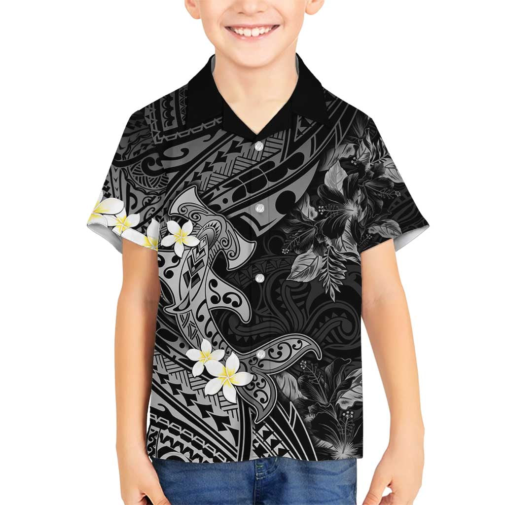 Polynesia Hammerhead Shark Family Matching Off Shoulder Maxi Dress and Hawaiian Shirt Tropical Flowers Tribal Pattern Black LT05 Son's Shirt Black - Polynesian Pride