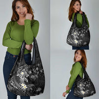 Polynesia Hammerhead Shark Grocery Bag Tropical Flowers Tribal Pattern Black