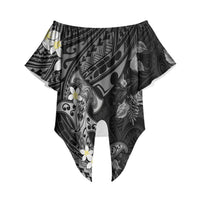 Polynesia Hammerhead Shark Off Shoulder Wrap Waist Top Tropical Flowers Tribal Pattern Black LT05 Black - Polynesian Pride
