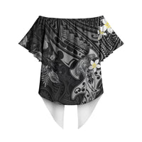 Polynesia Hammerhead Shark Off Shoulder Wrap Waist Top Tropical Flowers Tribal Pattern Black LT05 - Polynesian Pride