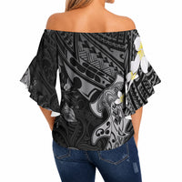 Polynesia Hammerhead Shark Off Shoulder Wrap Waist Top Tropical Flowers Tribal Pattern Black LT05 - Polynesian Pride