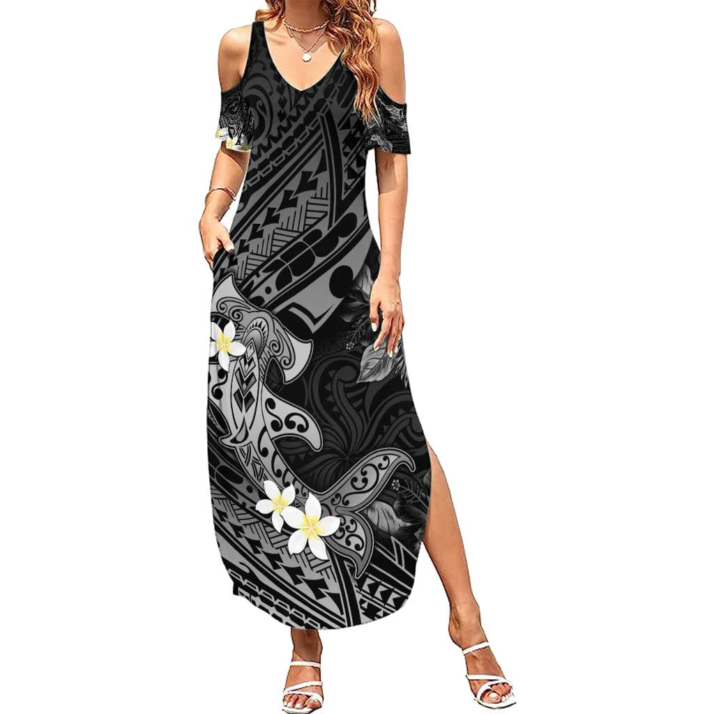 Polynesia Hammerhead Shark Summer Maxi Dress Tropical Flowers Tribal Pattern Black LT05 Women Black - Polynesian Pride