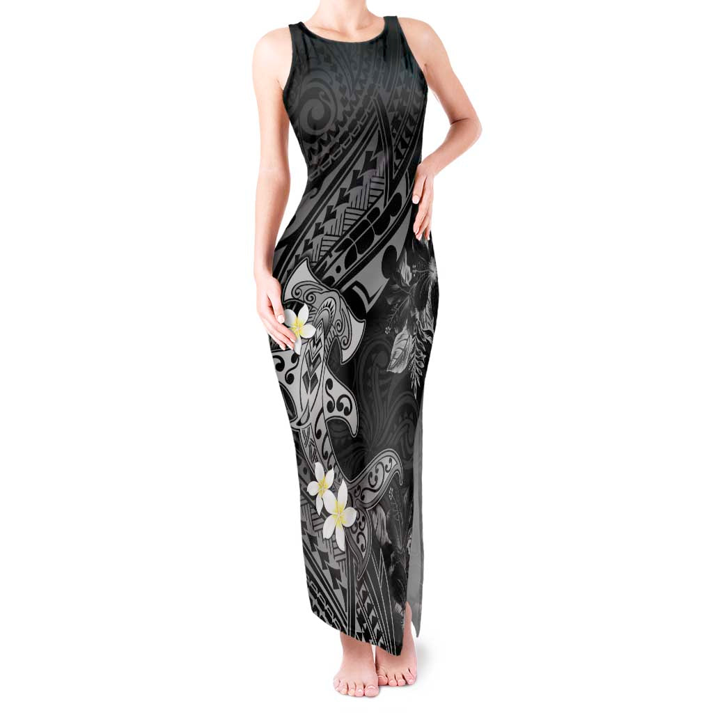 Polynesia Hammerhead Shark Tank Maxi Dress Tropical Flowers Tribal Pattern Black LT05 Women Black - Polynesian Pride