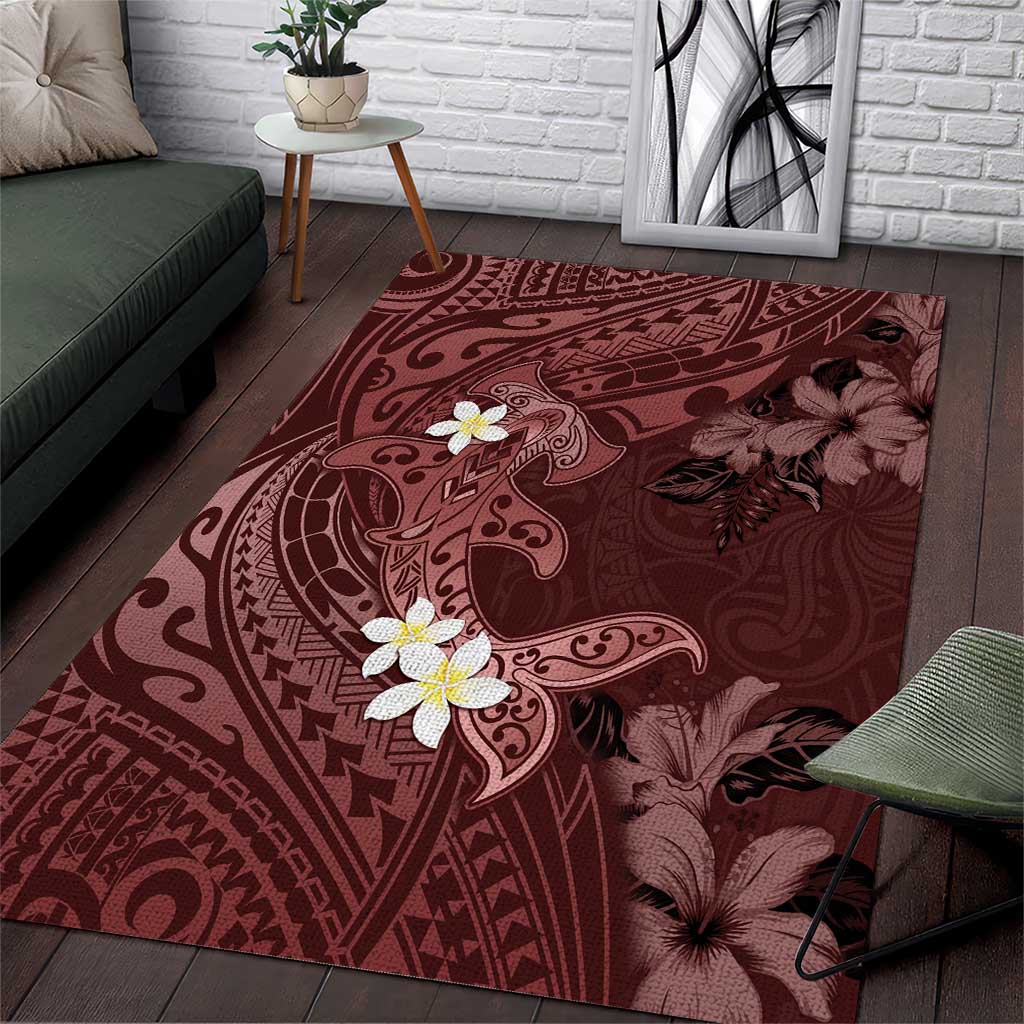 Polynesia Hammerhead Shark Area Rug Tropical Flowers Tribal Pattern Oxblood LT05 Oxblood - Polynesian Pride