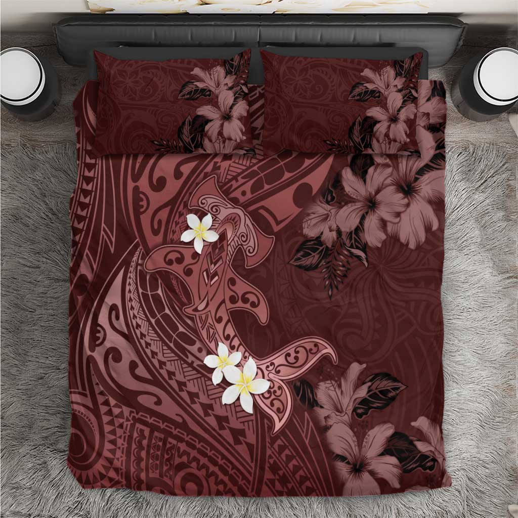 Polynesia Hammerhead Shark Bedding Set Tropical Flowers Tribal Pattern Oxblood LT05 Oxblood - Polynesian Pride