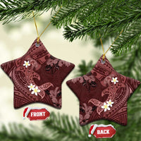 Polynesia Hammerhead Shark Ceramic Ornament Tropical Flowers Tribal Pattern Oxblood