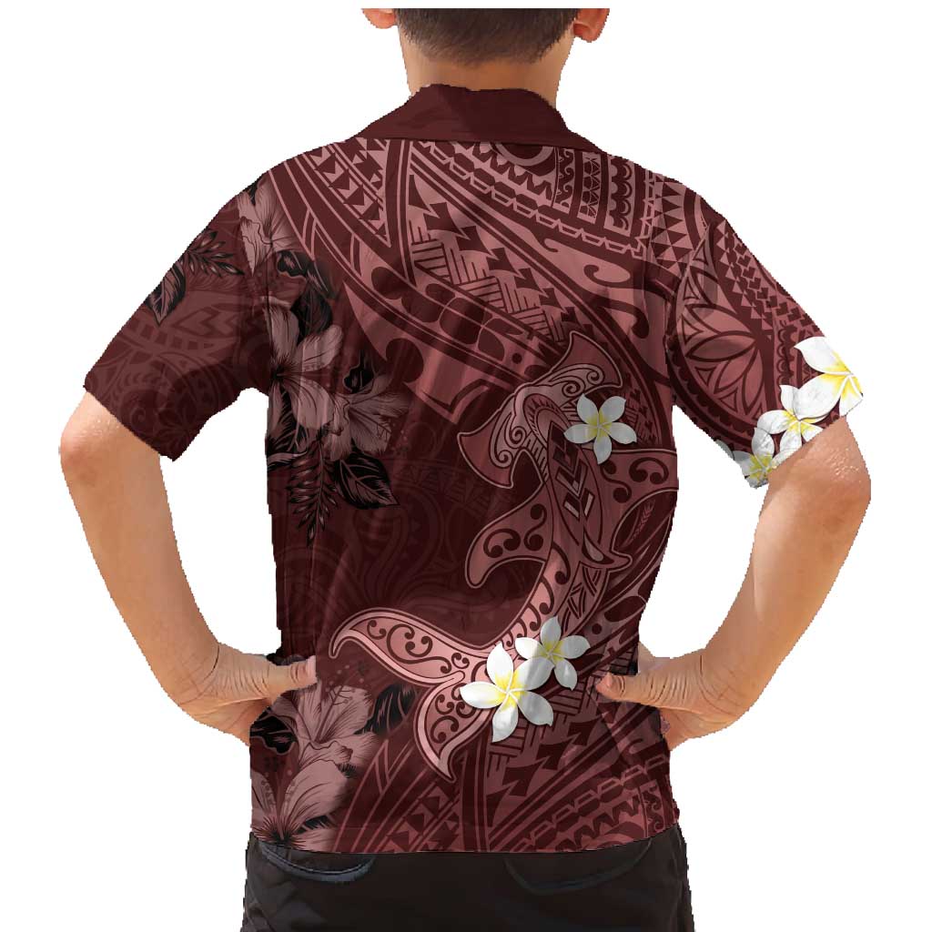 Polynesia Hammerhead Shark Family Matching Mermaid Dress and Hawaiian Shirt Tropical Flowers Tribal Pattern Oxblood LT05 - Polynesian Pride