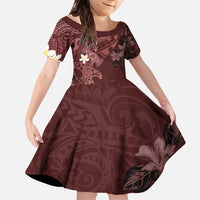 Polynesia Hammerhead Shark Family Matching Mermaid Dress and Hawaiian Shirt Tropical Flowers Tribal Pattern Oxblood LT05 Daughter's Dress Oxblood - Polynesian Pride