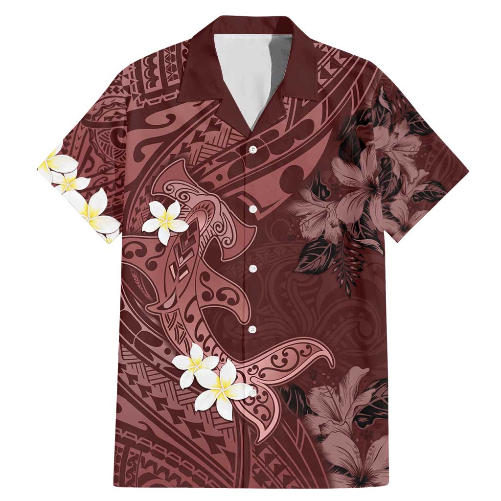 Polynesia Hammerhead Shark Family Matching Mermaid Dress and Hawaiian Shirt Tropical Flowers Tribal Pattern Oxblood LT05 Dad's Shirt - Short Sleeve Oxblood - Polynesian Pride