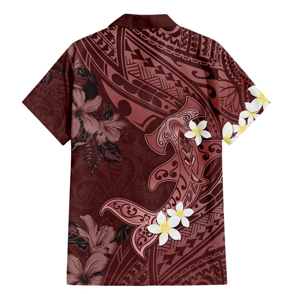 Polynesia Hammerhead Shark Family Matching Mermaid Dress and Hawaiian Shirt Tropical Flowers Tribal Pattern Oxblood LT05 - Polynesian Pride