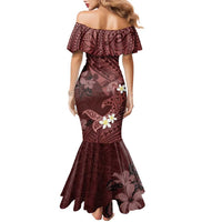 Polynesia Hammerhead Shark Family Matching Mermaid Dress and Hawaiian Shirt Tropical Flowers Tribal Pattern Oxblood LT05 - Polynesian Pride