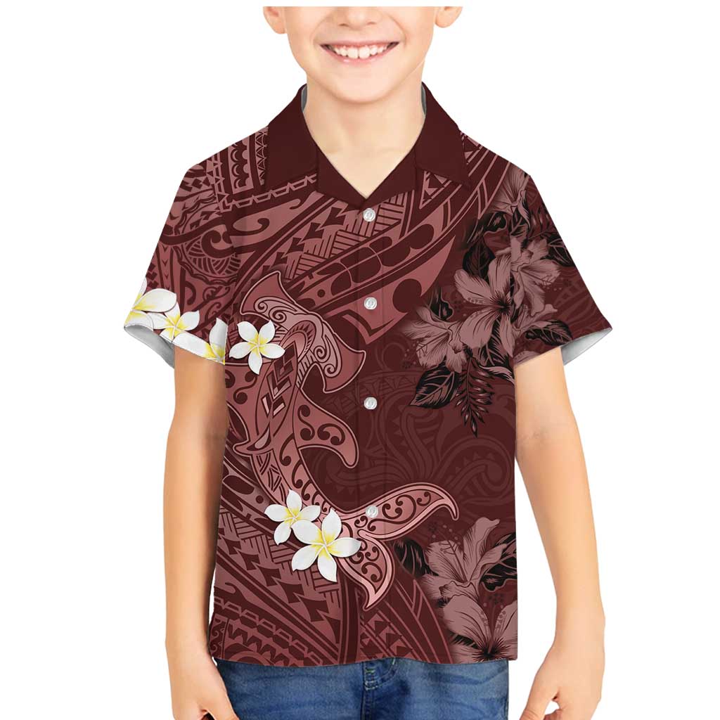 Polynesia Hammerhead Shark Family Matching Mermaid Dress and Hawaiian Shirt Tropical Flowers Tribal Pattern Oxblood LT05 Son's Shirt Oxblood - Polynesian Pride