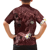 Polynesia Hammerhead Shark Family Matching Off The Shoulder Long Sleeve Dress and Hawaiian Shirt Tropical Flowers Tribal Pattern Oxblood LT05 - Polynesian Pride