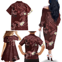 Polynesia Hammerhead Shark Family Matching Off The Shoulder Long Sleeve Dress and Hawaiian Shirt Tropical Flowers Tribal Pattern Oxblood LT05 - Polynesian Pride