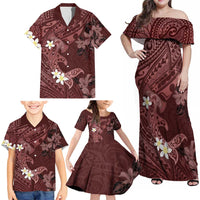 Polynesia Hammerhead Shark Family Matching Off Shoulder Maxi Dress and Hawaiian Shirt Tropical Flowers Tribal Pattern Oxblood LT05 - Polynesian Pride