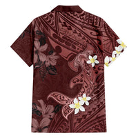 Polynesia Hammerhead Shark Family Matching Off Shoulder Maxi Dress and Hawaiian Shirt Tropical Flowers Tribal Pattern Oxblood LT05 - Polynesian Pride