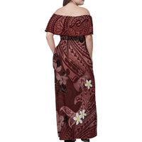Polynesia Hammerhead Shark Family Matching Off Shoulder Maxi Dress and Hawaiian Shirt Tropical Flowers Tribal Pattern Oxblood LT05 - Polynesian Pride