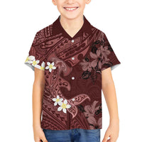 Polynesia Hammerhead Shark Family Matching Off Shoulder Maxi Dress and Hawaiian Shirt Tropical Flowers Tribal Pattern Oxblood LT05 Son's Shirt Oxblood - Polynesian Pride