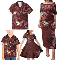 Polynesia Hammerhead Shark Family Matching Puletasi and Hawaiian Shirt Tropical Flowers Tribal Pattern Oxblood LT05 - Polynesian Pride