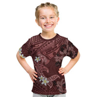 Polynesia Hammerhead Shark Kid T Shirt Tropical Flowers Tribal Pattern Oxblood LT05 Oxblood - Polynesian Pride