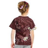 Polynesia Hammerhead Shark Kid T Shirt Tropical Flowers Tribal Pattern Oxblood LT05 - Polynesian Pride