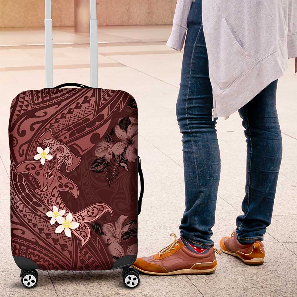 Polynesia Hammerhead Shark Luggage Cover Tropical Flowers Tribal Pattern Oxblood LT05 Oxblood - Polynesian Pride