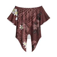 Polynesia Hammerhead Shark Off Shoulder Wrap Waist Top Tropical Flowers Tribal Pattern Oxblood LT05 Oxblood - Polynesian Pride