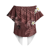 Polynesia Hammerhead Shark Off Shoulder Wrap Waist Top Tropical Flowers Tribal Pattern Oxblood LT05 - Polynesian Pride
