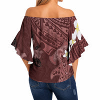 Polynesia Hammerhead Shark Off Shoulder Wrap Waist Top Tropical Flowers Tribal Pattern Oxblood LT05 - Polynesian Pride